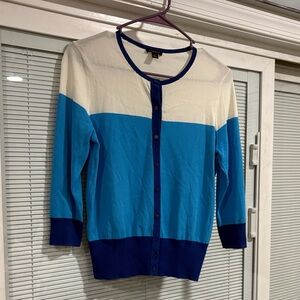 Ann Taylor Blue and Cream Cardigan